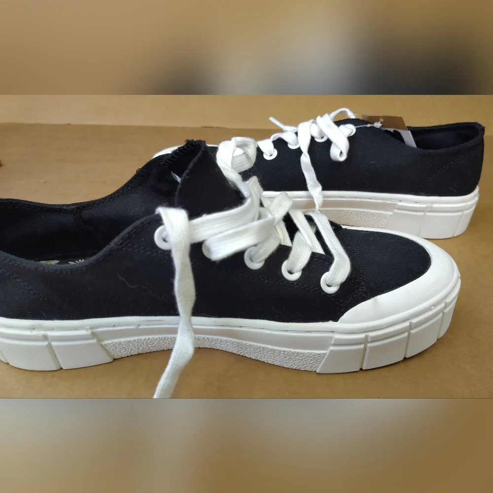 Mad Love Platform Sneakers Shoes Canvas Black Lace Up Fran‎ Womens Size 10